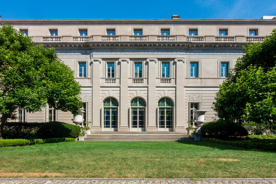 New York, NY - US - Jul 6 2025 The Frick Collection, housed in a grand Beaux-Arts mansion on Manhattan's Upper East Side, features masterpieces in a refined, serene setting with lush garden views.