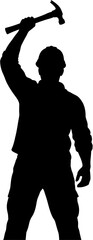 Silhouette of a Construction Worker Holding a Hammer High A Powerful Image Representing Labor, Craftsmanship, and Building