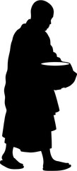 Silhouette of a Monk Carrying a Bowl A Vector Illustration