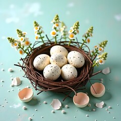 egg, easter, food, eggs, basket, brown, chicken, breakfast, nest, nature, fresh, ingredient, isolated, healthy, holiday, yellow, decoration, group, raw, organic, natural, hen, color, wicker, farm