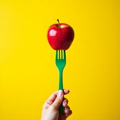 apple, fruit, food, red, isolated, healthy, white, fresh, diet, green, health, hand, apples, yellow, ripe, sweet, eat, fork, freshness, nutrition, color, nature, organic, eating, natural