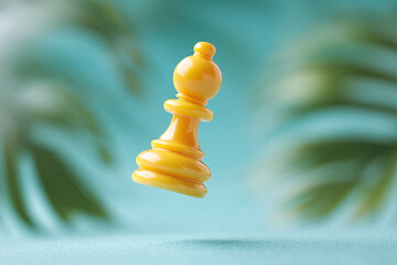 A vivid, stylized image of a yellow chess bishop hovering against a blurred teal backdrop. Represents strategy, planning, and a bold competitive advantage. Ideal for business  marketing.