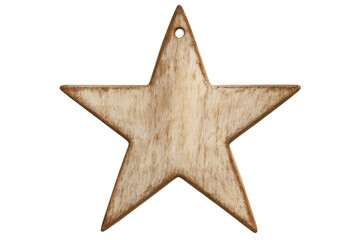 Wooden star ornament suspended against transparent background, ideal for holiday decor or handmade crafting