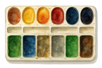 Colorful watercolor palette with vibrant hues, perfect for artistic projects and creative endeavors