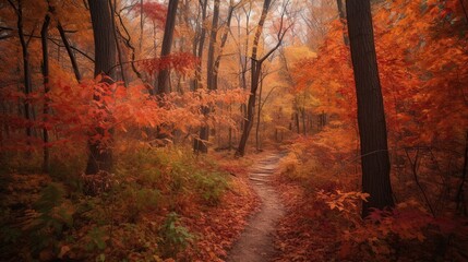 Autumn Trail with Misty Forest Path.