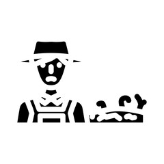 farmer near contaminated crops glyph icon vector illustration