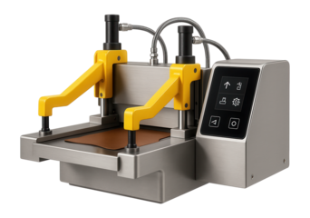 Industrial leather cutting machine with a pneumatic clamping system and programmable settings for a luggage manufacturing facility