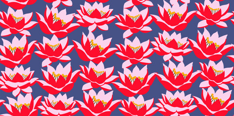 Hand drawn exotic flower Floral Lotus Blooms seamless pattern for Fabric, textiles, wrapping paper, wallpaper background design vector illustration