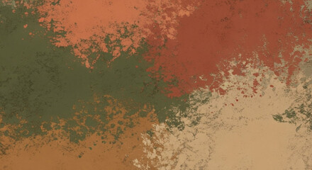 Earth Tone Abstract Painting, Rustic Grunge Texture Background. Textured Wall Art with Terracotta, Olive Green, and Brown Paint Splatter for Modern Interior Design and Wallpaper
