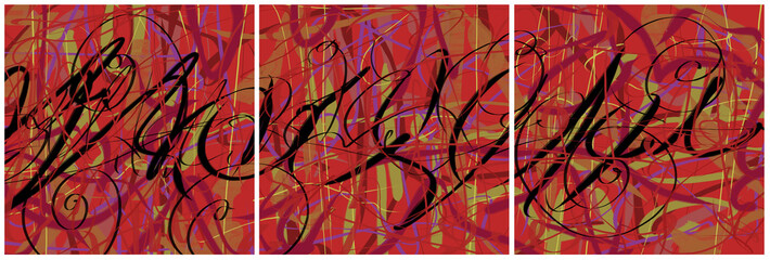Modern interior triptych. The picture is painted by hand on a tablet.