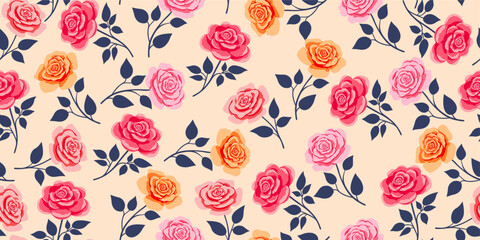 Hand drawn roses flowers abstract seamless patterns. vintage classic botanical floral design for textiles, wallpaper, wrapping paper, fabric, fashion, background vector illustration