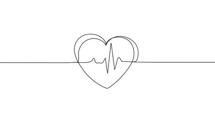 Heartbeat line drawing forming a heart shape on transparent background  
