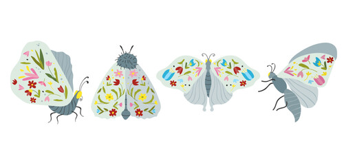 Whimsical butterfly collection with floral wing details