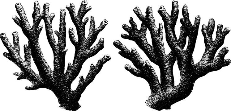 Engraved coral fragments illustration for marine themed design