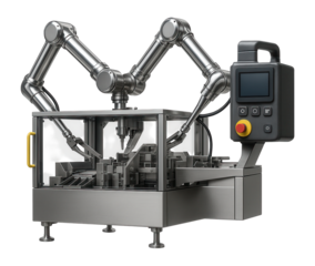 Robotic cartoning system with articulated arms for flexible packaging in an electronics manufacturing plant