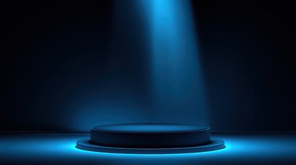 Stunning photo of dark blue stage podium 3d background product platform of empty scene presentation pedestal minimal showcase stand or abstract light show blank display and neon.
