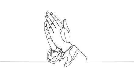Praying hands outline drawing isolated on transparent background

