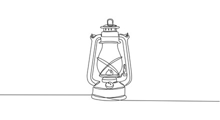 One line drawing of vintage oil lantern with transparent background  