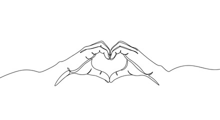 Hands forming a heart shape in a minimalist line art style, concept of transparent background  