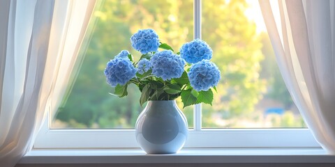 Vibrant flower bouquet on window sill indoor floral arrangement bright natural light serene environment close-up view for home decor inspiration