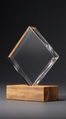 Stunning photo of blank square glass trophy mockup, 3d rendering. Empty acrylic award design mock up. Transparent realistic crystal prize plate template. Premium first place.