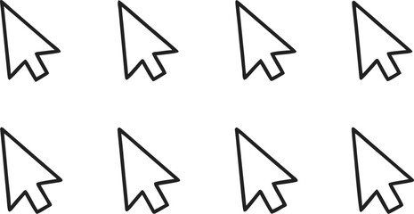 Cursors Array: An array of minimalist cursors, artfully arranged to emphasize choice, selection, and navigation. conveying efficiency, clarity, and the digital environment.