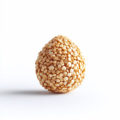 Closeup of a textured, round quinoa snack. Food photography showcasing healthy eating or creative cuisine. Suitable for health blogs, recipe sites and nutrition concepts.