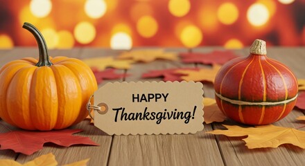 Thanksgiving Festive Pumpkins Autumn Leaves  Warm Wishes  Perfect for Holiday Greetings