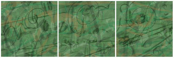 Modern interior triptych. The picture is painted by hand on a tablet.