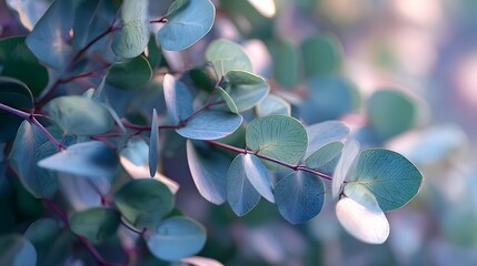 Enthralling Macro Close-Up Photography of Eucalyptus Foliage with Dreamlike Shallow Focus and Artistic, Delicate Details