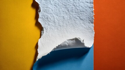Artful Composition of a Pristine Sheet with Vibrant Backdrop and Naturally Torn Edge Using High-Detail 3D Techniques in Creative Concept Photography