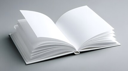 Elegant Display of a Pristine Open Notebook on a Cool Gray Background with Emphasized Simplicity and Creative Ambience