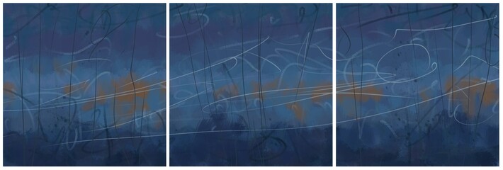 Modern interior triptych. The picture is painted by hand on a tablet.