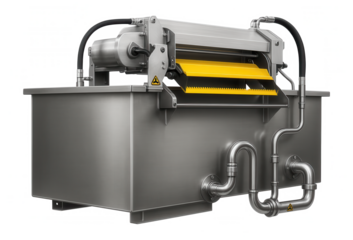 Dissolved air flotation unit with a rectangular steel basin and surface skimmer for a pulp and paper mill