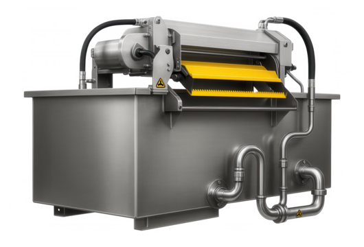 Dissolved air flotation unit with a rectangular steel basin and surface skimmer for a pulp and paper mill