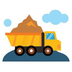 dump truck cartoon on rocky terrain