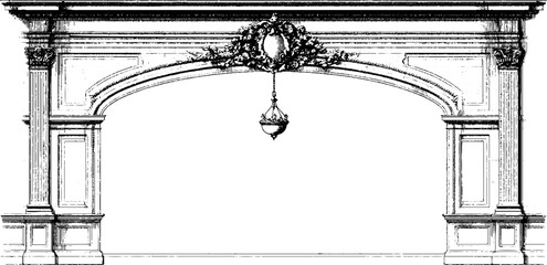 Fototapeta premium Engraved floral mural archway design for classic interior decor