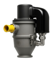 Compact vacuum loader with a side-mounted motor and durable plastic housing for a small electronics manufacturing line