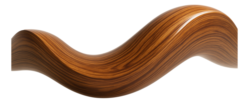 Curved line of polished wood grain, with visible striations.