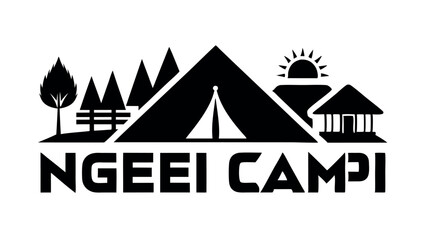 Minimalist Camping & Outdoor Adventure Silhouette Logo - Nature Landscape with Tent and Trees Design