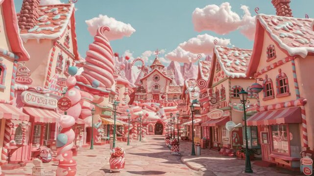 Pastel pink gingerbread houses town