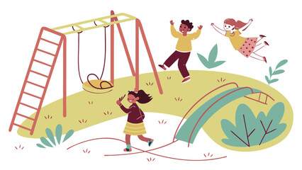 Children playing at the playground vector illustration for kids activities and outdoor fun design concept