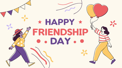 Happy friendship day celebration with friends and balloons vector illustration design concept art image