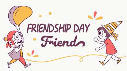 Friendship day illustration with friends balloons party hat and stars celebrate best friends forever