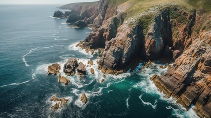 Coastal Cliffs with Ocean Waves, and Aerial View.