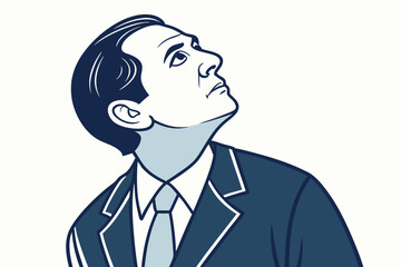 A generic male avatar wearing a suit and tie with no eyes, nose, or mouth, designed in flat vector style