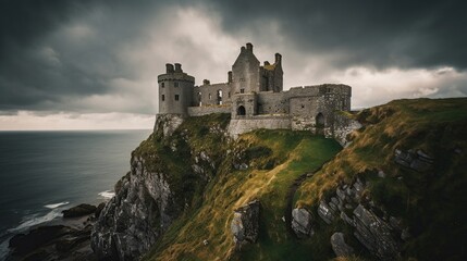 Coastal Ruin Castle with Dramatic Sky.