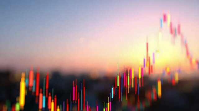Abstract Economic Chart Visuals with Dramatic Sunset Background Stock Trading Concepts