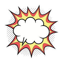 Manga speech bubble. Comic text frame with pop art halftone dotted effect. Balloon chat shape for dialog. Cloud for shock shout and scream action messages.