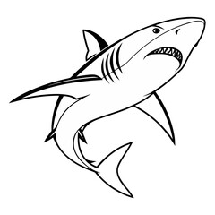 Fototapeta premium Fierce shark illustration, showcasing sharp teeth and dynamic movement, swimming through ocean waters, representing strength and power in marine life and aquatic ecosystems